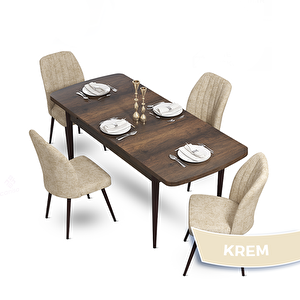 Mun Serisi 80x132 Açılabilir Mdf Barok Ahşap Desen Masa Takımı Ve 4 Krem Sandalye Krem