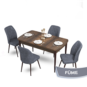 Mun Serisi 80x132 Açılabilir Mdf Barok Ahşap Desen Masa Takımı Ve 4 Füme Sandalye Füme