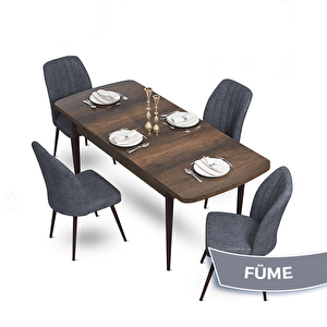 Mun Serisi 80x132 Açılabilir Mdf Barok Ahşap Desen Masa Takımı Ve 4 Füme Sandalye Füme