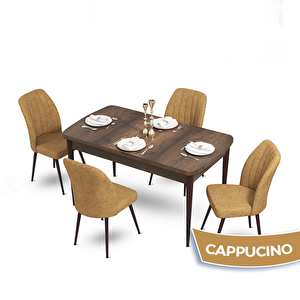 Mun Serisi 80x132 Açılabilir Mdf Barok Ahşap Desen Masa Takımı Ve 4 Cappucino Sandalye Cappucino
