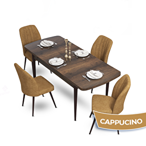 Mun Serisi 80x132 Açılabilir Mdf Barok Ahşap Desen Masa Takımı Ve 4 Cappucino Sandalye Cappucino