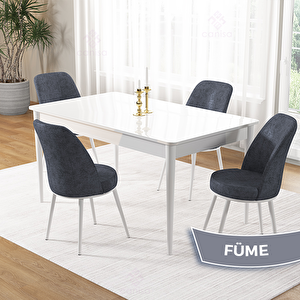 Pir Serisi 80x130 Beyaz Masa Takımı Ve 4 Füme Sandalye Füme