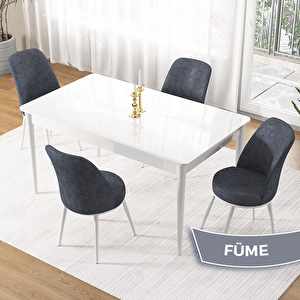 Pir Serisi 80x130 Beyaz Masa Takımı Ve 4 Füme Sandalye Füme