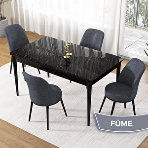 Pir Serisi 80x130 Siyah Mermer Desen Masa Takımı Ve 4 Füme Sandalye Füme