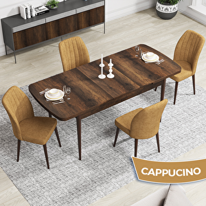Rio Serisi 80x132 Açılabilir Mdf Barok Ahşap Desen Masa Takımı Ve 4 Cappucino Sandalye Cappucino