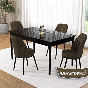 Pir Serisi 80x130 Siyah Mermer Desen Masa Takımı Ve 4 Kahverengi Sandalye Kahverengi
