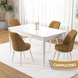 Pir Serisi 80x130 Beyaz Masa Takımı Ve 4 Cappucino Sandalye Cappucino