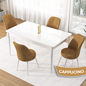 Pir Serisi 80x130 Beyaz Masa Takımı Ve 4 Cappucino Sandalye Cappucino