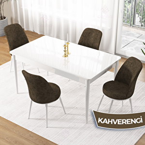 Pir Serisi 80x130 Beyaz Masa Takımı Ve 4 Kahverengi Sandalye Kahverengi