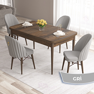 Roz Serisi 80x132 Açılabilir Barok Ahşap Desen Masa Takımı Ve 4 Gri Sandalye Gri