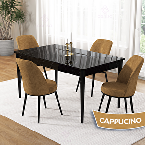 Pir Serisi 80x130 Siyah Mermer Desen Masa Takımı Ve 4 Cappucino Sandalye Cappucino