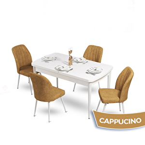 Mun Serisi 80x132 Açılabilir Mdf Beyaz Masa Takımı Ve 4 Cappucino Sandalye Cappucino
