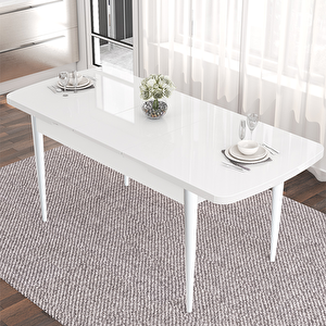 Mun Serisi 80x132 Açılabilir Mdf Beyaz Masa Takımı Ve 4 Krem Sandalye