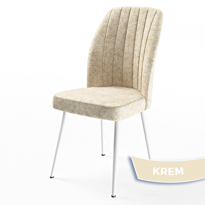 Mun Serisi 80x132 Açılabilir Mdf Beyaz Masa Takımı Ve 4 Krem Sandalye