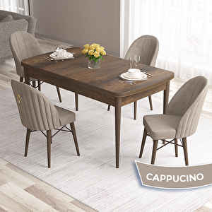 Roz Serisi 80x132 Açılabilir Barok Ahşap Desen Masa Takımı Ve 4 Cappucino Sandalye Cappucino