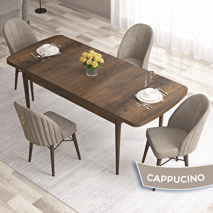 Roz Serisi 80x132 Açılabilir Barok Ahşap Desen Masa Takımı Ve 4 Cappucino Sandalye Cappucino