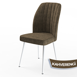 Mun Serisi 80x132 Açılabilir Mdf Beyaz Mermer Desen Masa Takımı Ve 6 Kahverengi Sandalye