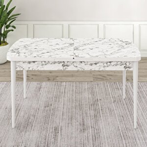 Mun Serisi 80x132 Açılabilir Mdf Beyaz Mermer Desen Masa Takımı Ve 6 Krem Sandalye Krem