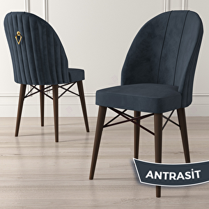 Roz Serisi 80x132 Açılabilir Barok Ahşap Desen Masa Takımı Ve 4 Antrasit Sandalye