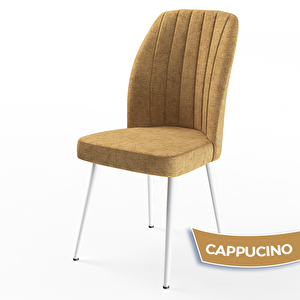 Mun Serisi 80x132 Açılabilir Mdf Beyaz Mermer Desen Masa Takımı Ve 6 Cappucino Sandalye