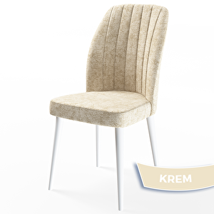 Rio Serisi 80x132 Açılabilir Mdf Beyaz Mermer Desen Masa Takımı Ve 6 Krem Sandalye
