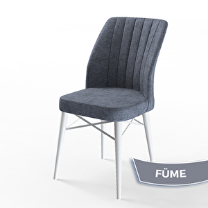 Rox Serisi Yuvarlak Mutfak Masa Takımı Beyaz Masa Ve 4 Füme Sandalye Füme