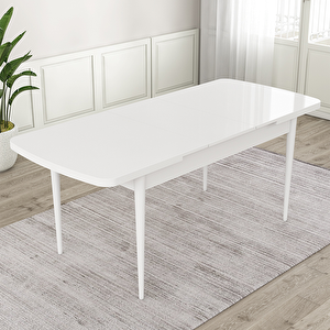 Roz Serisi 80x132 Açılabilir Beyaz Masa Takımı 4 Krem Sandalye Ve 1 Bench