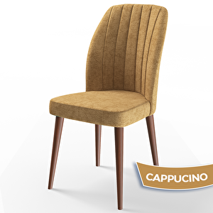 Rio Serisi 80x132 Açılabilir Mdf Beyaz Masa Ceviz Ayak Masa Takımı Ve 6 Cappucino Sandalye