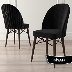 Roz Serisi 80x132 Açılabilir Barok Ahşap Desen Masa Takımı Ve 6 Siyah Sandalye
