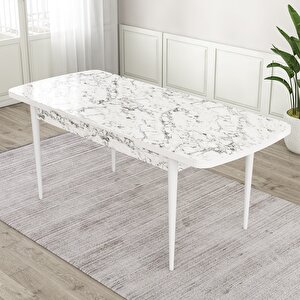 Mun Serisi 80x132 Açılabilir Mdf Beyaz Mermer Desen Masa Takımı Ve 4 Cappucino Sandalye