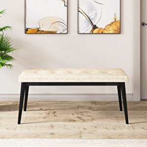 Pir Serisi 80x130 Siyah Mermer Desen Masa Takımı 4 Krem Sandalye Ve 1 Bench
