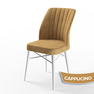 Rox Serisi Yuvarlak Mutfak Masa Takımı Beyaz Mermer Desen Masa Ve 4 Cappucino Sandalye Cappucino