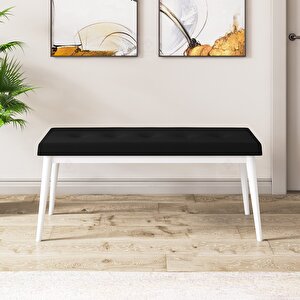 Pir Serisi 80x130 Beyaz Mermer Desen Masa Takımı 4 Siyah Sandalye Ve 1 Bench
