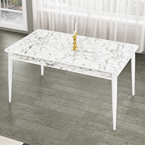 Pir Serisi 80x130 Beyaz Mermer Desen Masa Takımı 4 Füme Sandalye Ve 1 Bench Füme
