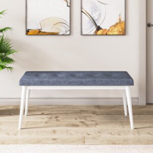 Pir Serisi 80x130 Beyaz Mermer Desen Masa Takımı 4 Füme Sandalye Ve 1 Bench