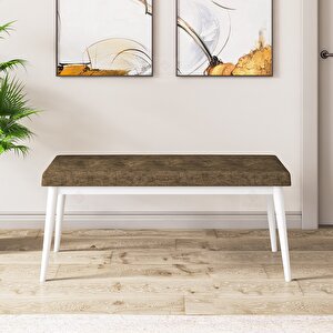Pir Serisi 80x130 Beyaz Mermer Desen Masa Takımı 4 Kahverengi Sandalye Ve 1 Bench
