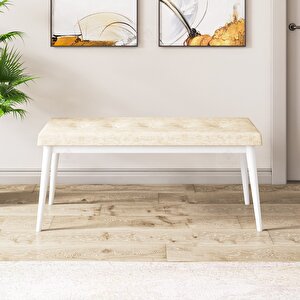 Rio Serisi 80x132 Açılabilir Mdf Beyaz Masa Takımı 4 Krem Sandalye Ve 1 Bench