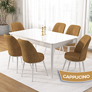Pir Serisi 80x130 Beyaz Masa Takımı Ve 6 Cappucino Sandalye Cappucino