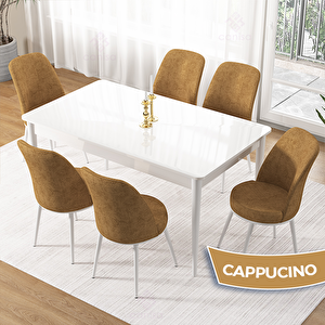Pir Serisi 80x130 Beyaz Masa Takımı Ve 6 Cappucino Sandalye Cappucino