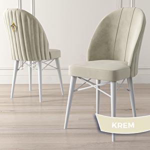 Roz Serisi 80x132 Açılabilir Beyaz Masa Takımı Ve 6 Krem Sandalye
