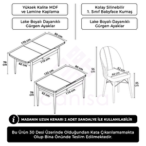 Roz Serisi 80x132 Açılabilir Beyaz Masa Takımı Ve 6 Krem Sandalye