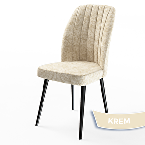 Mun Serisi 80x132 Açılabilir Mdf Siyah Mermer Desen Masa Takımı Ve 6 Krem Sandalye