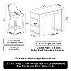 Talex Serisi Ada Mutfak Takımı Barok Ahşap Desen Bar Masası Ve 2 Adet Siyah Ayak Cappucino Sandalye