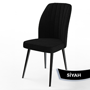 Mun Serisi 80x132 Açılabilir Mdf Siyah Mermer Desen Masa Takımı Ve 6 Siyah Sandalye