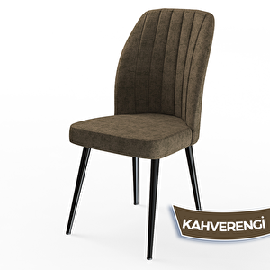 Mun Serisi 80x132 Açılabilir Mdf Siyah Mermer Desen Masa Takımı Ve 6 Kahverengi Sandalye