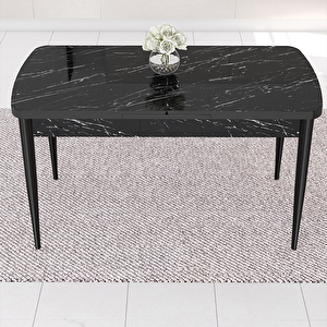 Mun Serisi 80x132 Açılabilir Mdf Siyah Mermer Desen Masa Takımı Ve 6 Cappucino Sandalye Cappucino