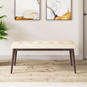 Rio Serisi 80x132 Açılabilir Mdf Barok Ahşap Desen Masa Takımı 4 Krem Sandalye Ve 1 Bench