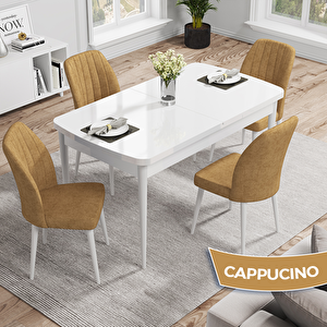 Rio Serisi 80x132 Açılabilir Mdf Beyaz Masa Takımı Ve 4 Cappucino Sandalye Cappucino