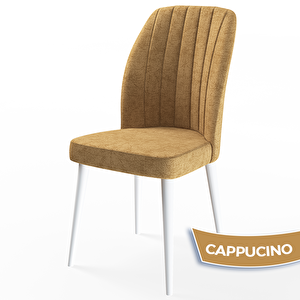 Rio Serisi 80x132 Açılabilir Mdf Beyaz Masa Takımı Ve 4 Cappucino Sandalye