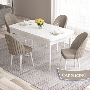 Roz Serisi 80x132 Açılabilir Beyaz Masa Takımı Ve 4 Cappucino Sandalye Cappucino